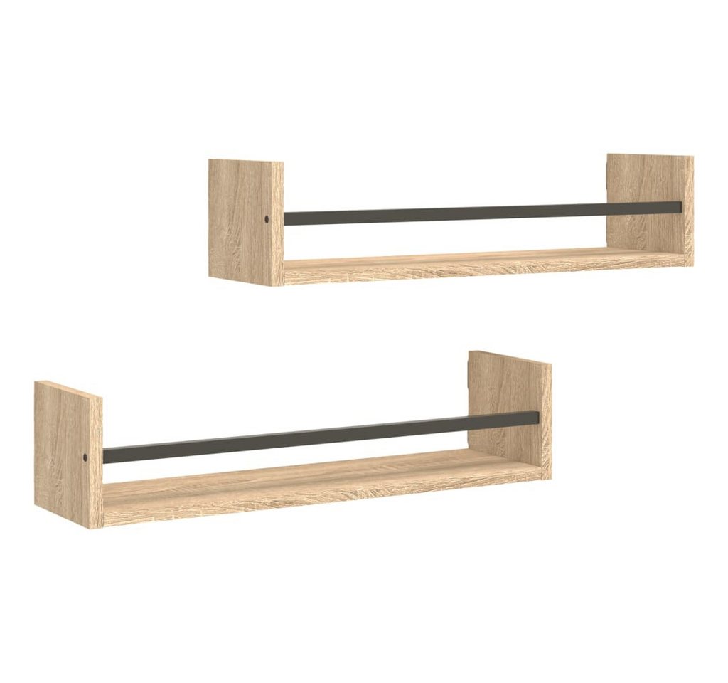 furnicato Wandregal Wandregale mit Stangen 2 Stk. Sonoma-Eiche 60x16x14 cm, 2-tlg. von furnicato