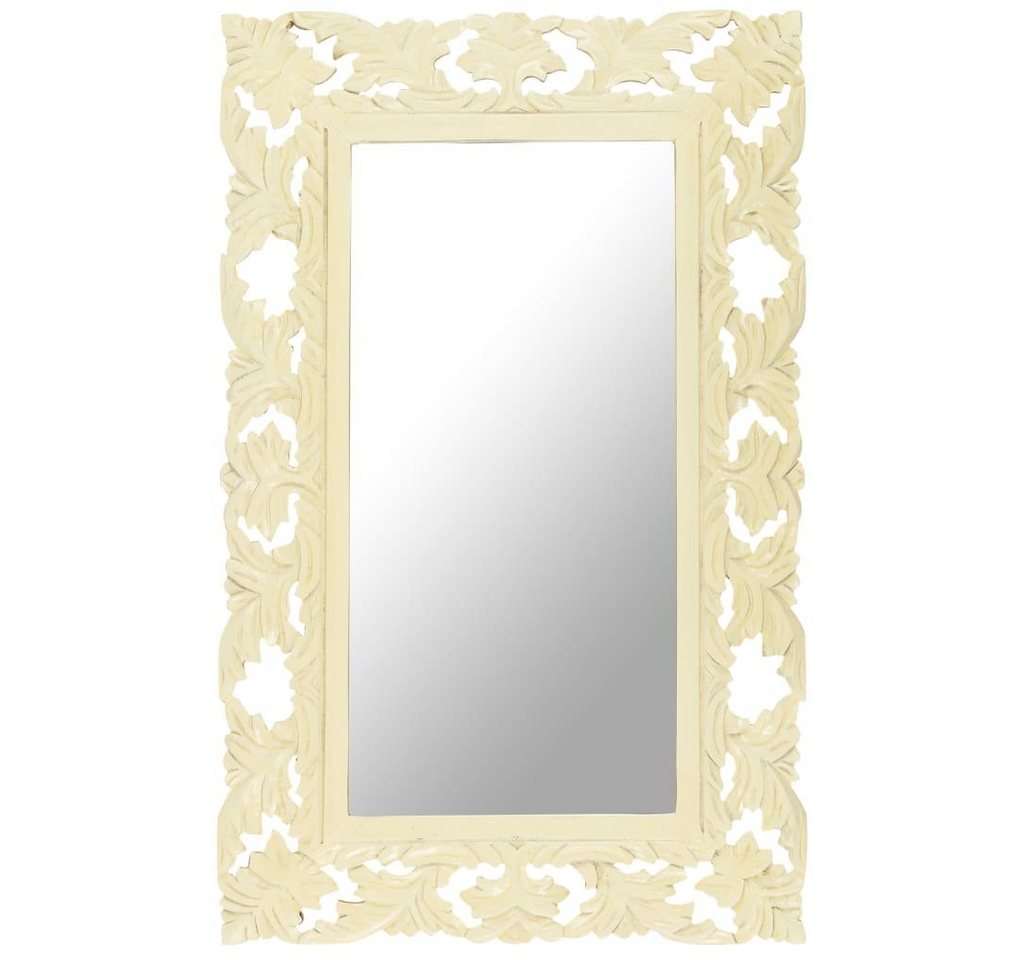 furnicato Wandspiegel Spiegel Handgeschnitzt Weiß 80x50 cm Massivholz Mango von furnicato