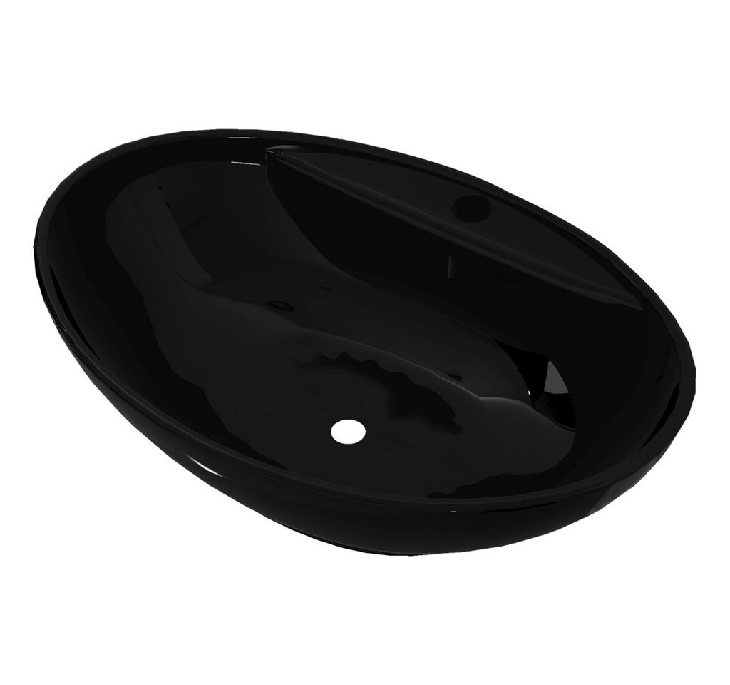 furnicato Waschbecken Keramik Hahnloch/Überlaufloch schwarz oval von furnicato