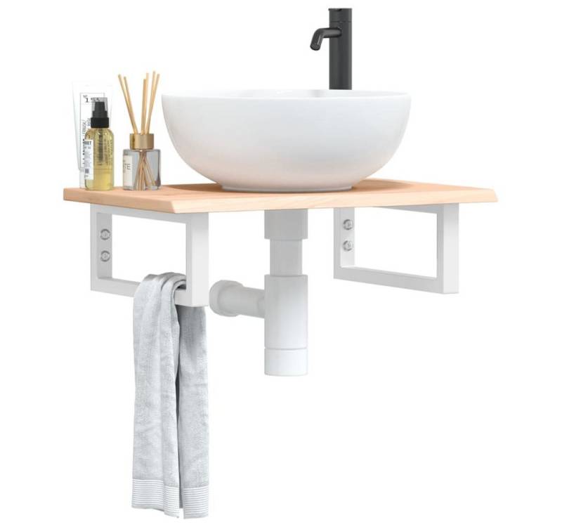 furnicato Waschtisch Waschtischplatte mit Halterung Stahl und Massivholz Eiche von furnicato