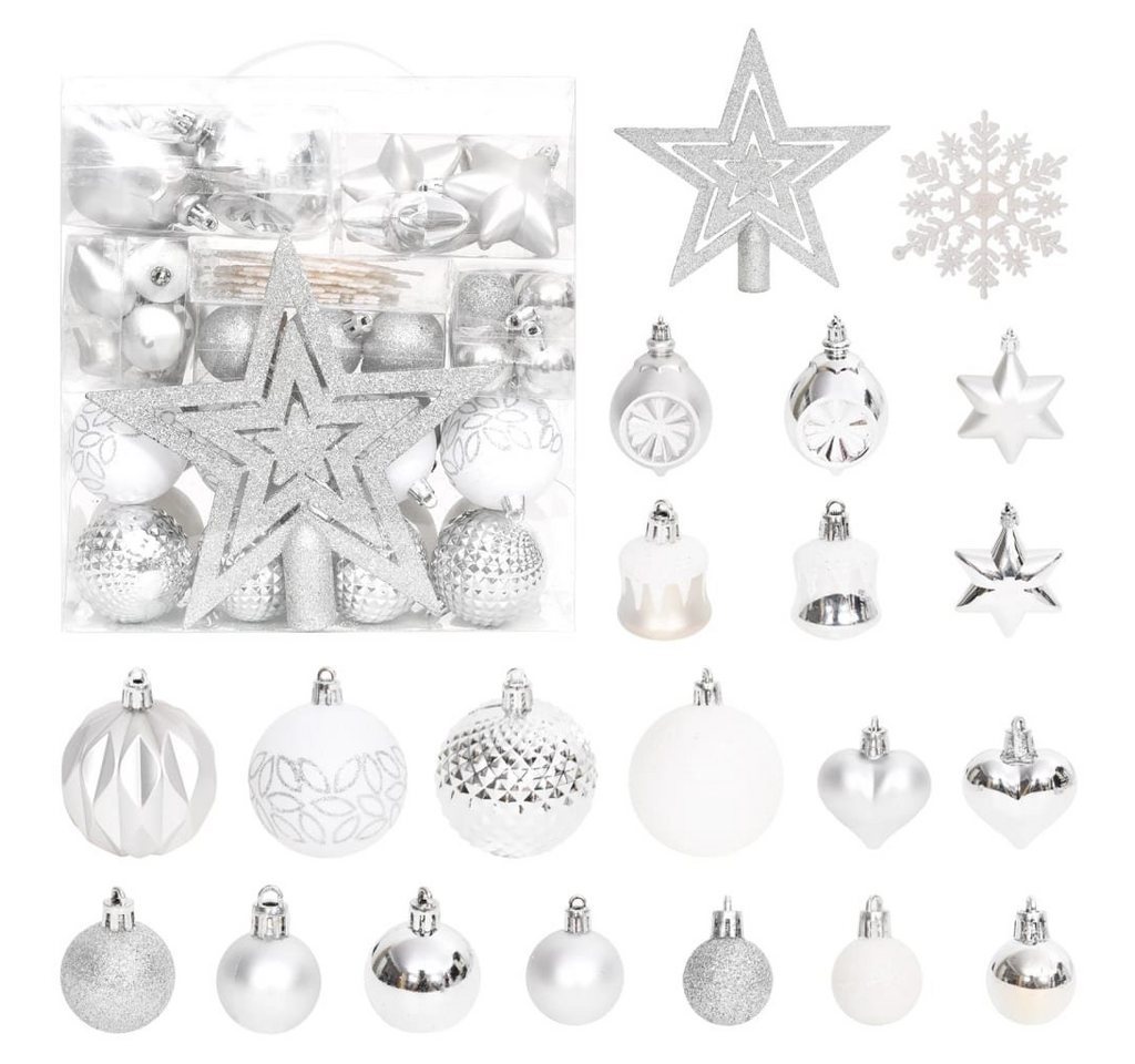 furnicato Weihnachtsbaumkugel 70-tlg. Weihnachtskugel-Set Silbern und Weiß von furnicato