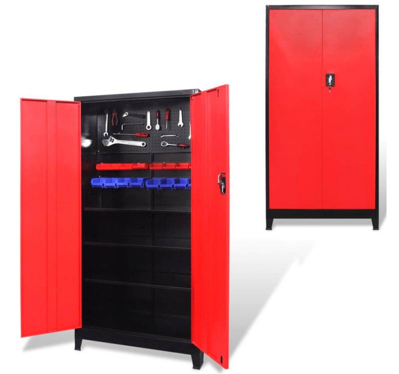 furnicato Werkzeugschrank mit 2 Türen Stahl 90x40x180 cm Schwarz/Rot furnicato Werkzeugschrank mit 2 Türen Stahl 90x40x180 cm Schwarz/Rot von furnicato