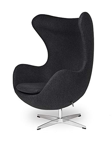 furnigo | Designer Sessel Classic in Ei Form, Reproduktion, Zeitlos, Rot Farben, Wollstoff (Dunkel Grau) von furnigo