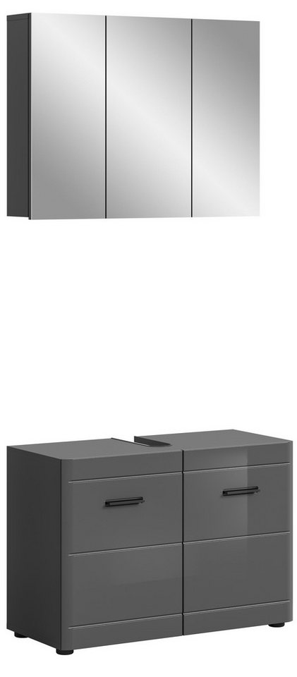 furnling Badezimmer-Set Sofi, (2-St., bestehend aus Spiegelschrank, Waschbeckenunterschrank), Badschränke, Badezimmermöbel, Hochglanz Front, Höhe 190 cm, grau von furnling