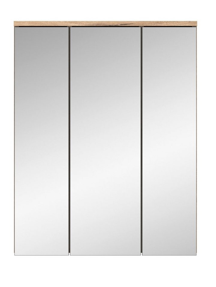 furnling Badezimmerspiegelschrank Moskau 60 x 77 x 18 cm, in Eiche mit Softclose-Funktion, Spiegelschrank Bad von furnling