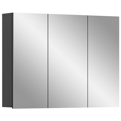 furnling Badezimmerspiegelschrank Sofi, 3 Spiegeltüren, 9 Fächer, Badschrank, Badmöbel, Breite 80 cm, grau von furnling