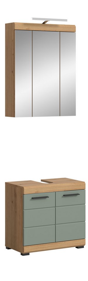 furnling Badmöbel-Set Scott, (2-St., aus Spiegelschrank mit Beleuchtung, Waschbeckenunterschrank), Badmöbel, Badschränke, mit Beleuchtung, Breite 60 cm von furnling