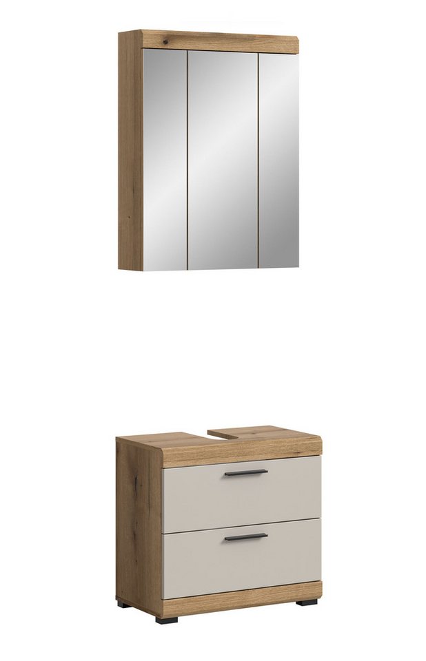 furnling Badmöbel-Set Scott, (2-St., bestehend aus Badezimmerspiegelschrank, Waschbeckenunterschrank), Badkombination, Badschränke, modern, Breite 60 cm von furnling