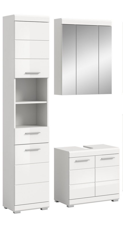 furnling Badmöbel-Set Scott, (3-St., bestehend aus Hochschrank, Spiegelschrank, Waschbeckenunterschrank), Badmöbel, Badezimmermöbel, Komplett-Set, modern, Breite 112 cm von furnling