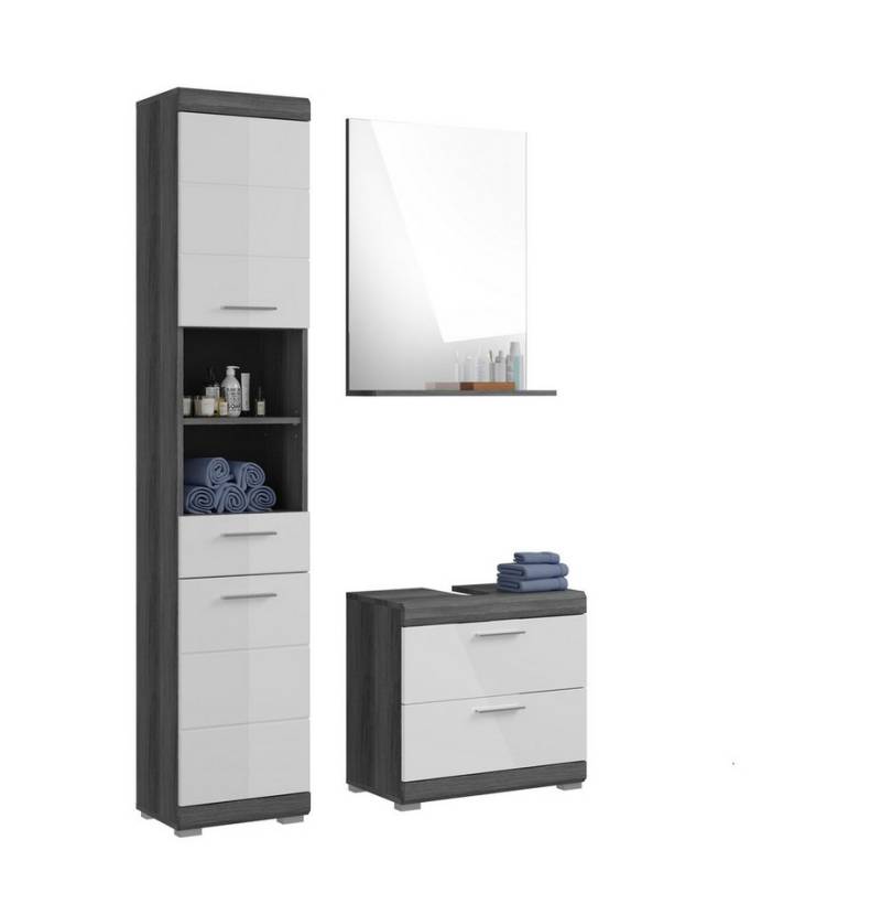 furnling Badmöbel-Set Scott, (3-St., bestehend aus Hochschrank, Waschbeckenunterschrank, Spiegel), Badmöbel, Badezimmermöbel, Komplett-Set, modern von furnling