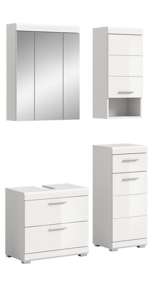 furnling Badmöbel-Set Scott, (4-St., Waschbeckenunterschrank, Spiegelschrank, Standschrank, Hängeschrank), Badschränke, Badkommoden, Badmöbel, Breite 112 cm von furnling