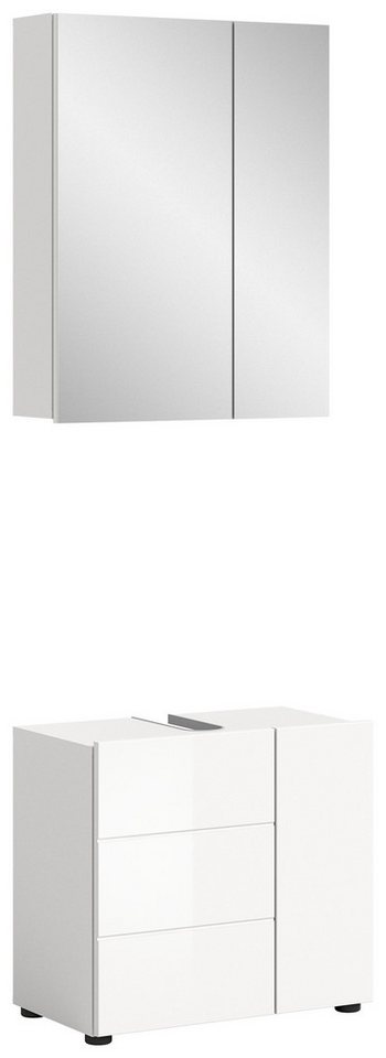 furnling Badmöbel-Set Vera, (2-St., bestehend aus Spiegelschrank, Waschbeckenunterschrank), Breite 60 cm, Hochglanz Front, Badschrank, Badmöbel von furnling