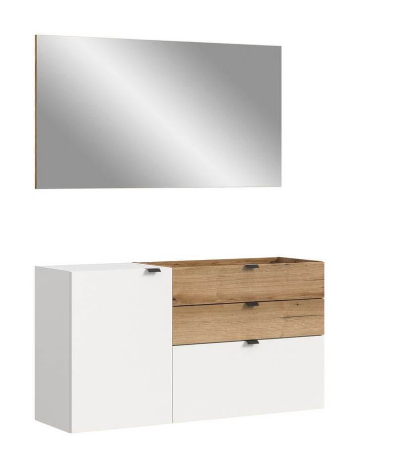 furnling Garderoben-Set Naroa, (2-St., Hängekommode, Spiegel), Garderobenschrank, Garderobenmöbel, Höhe 194 cm, Evoke Oak/weiß von furnling