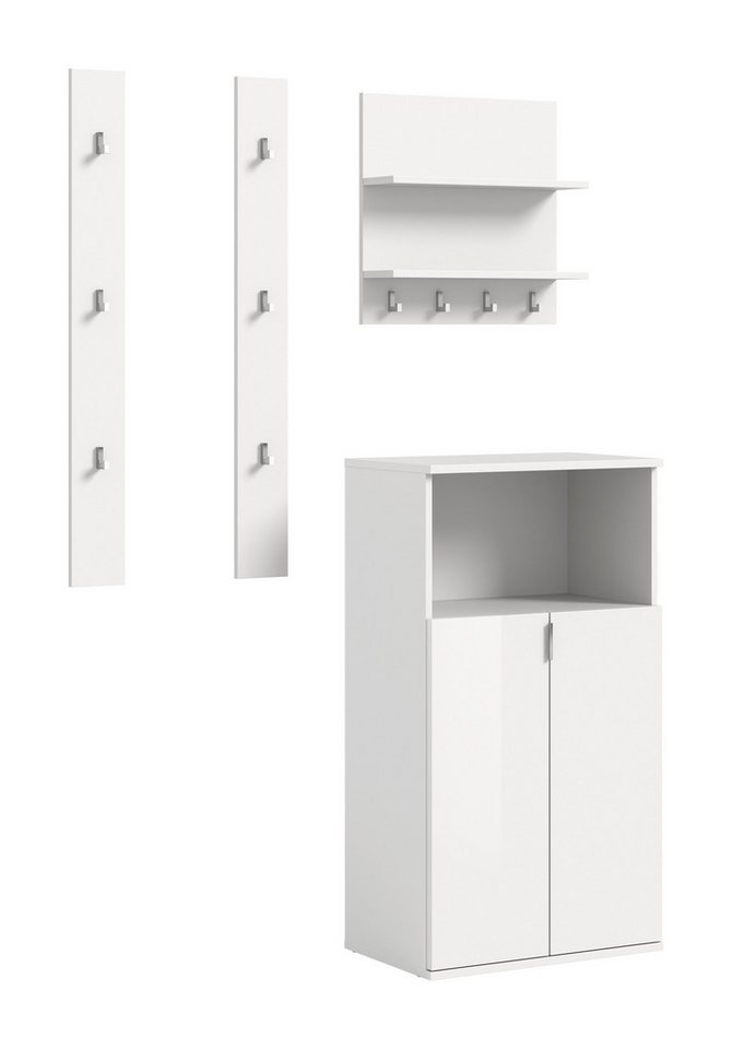 furnling Garderoben-Set Professor, (3-St., Garderobenpaneel, 2er Set Garderobenpaneel, Schuhkommode), Garderobenmöbel, Garderobenkombination, Hochglanz Front, Höhe 193 cm von furnling