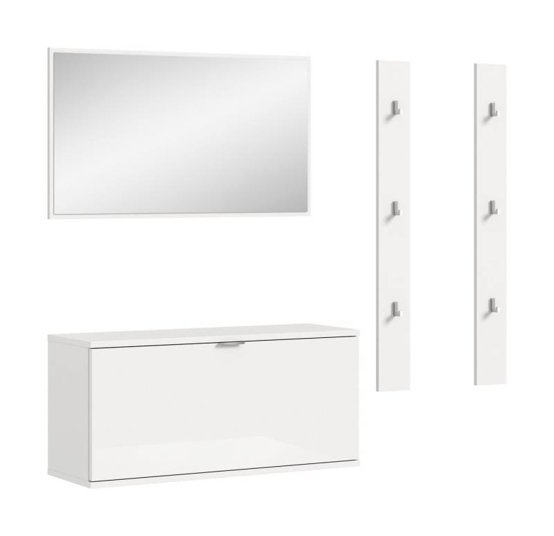 furnling Garderoben-Set Professor, (3-St., bestehend aus 2er Set Garderobenpaneel, Sitzbank, Spiegel), Flurmöbel, Garderobenmöbel, Hochglanz Front, Breite 130 cm von furnling