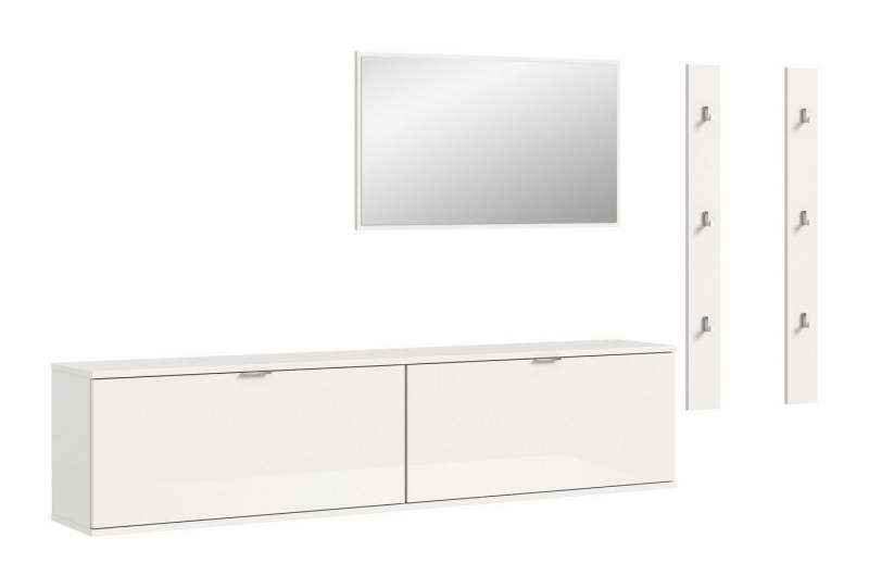 furnling Garderoben-Set Professor, (4-St., bestehend aus 2er Set Garderobenpaneel, 2 Sitzbänke, Spiegel), Garderobenmöbel, Garderobenkombination, Hochglanz Front, Breite 237 cm von furnling