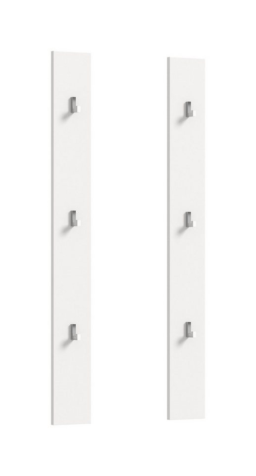 furnling Garderobenpaneel Professor (2er Set), je 3 Haken, ideal für den Flur, Höhe 115 cm, Hochglanz Front, weiß von furnling