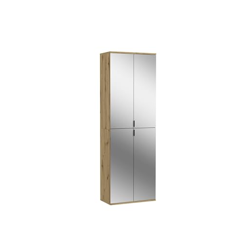 furnling Garderobenschrank Professor, Flurschrank, 4 Spiegeltüren, 9 Fächer, Kleiderstange, Garderobenmöbel, Höhe 193 cm, Artisan Eiche von furnling