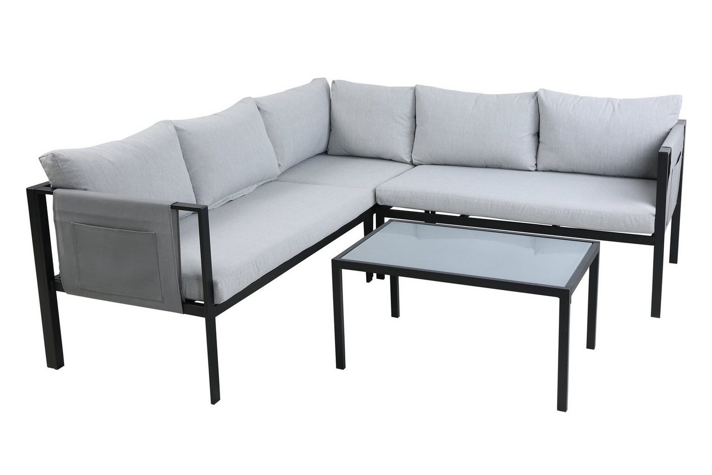 furnling Gartenlounge-Set Rom, (4-tlg., zwei 2er Sofamodule, 1 Eckmodul, 1 Couchtisch, Sitz- & Rückenkissen), hochwertige Sitzgruppe für 4 Personen, Gartenmöbel Set Lounge von furnling