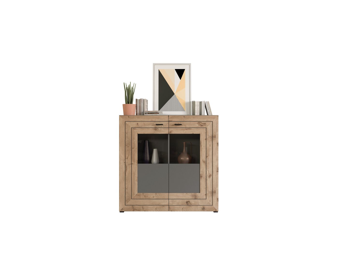 furnling Highboard Bogota, 118 x 120 x 37 cm in matt grau/Eiche, Kommode von furnling