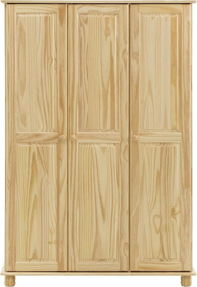 furnling Kleiderschrank Oslo 52 x 120 x 178 cm aus massivem Kieferholz, 3-türig mit Kleiderstange von furnling