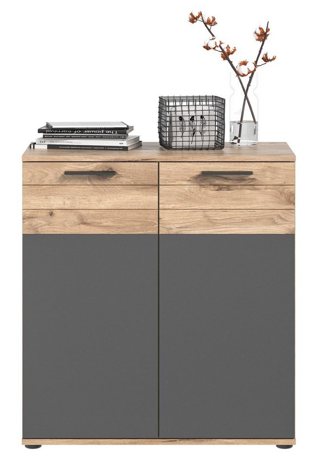 furnling Kommode Moskau, 80 x 87 x 40 cm, in Eiche/Grau mit Softclose-Funktion, Sideboard von furnling