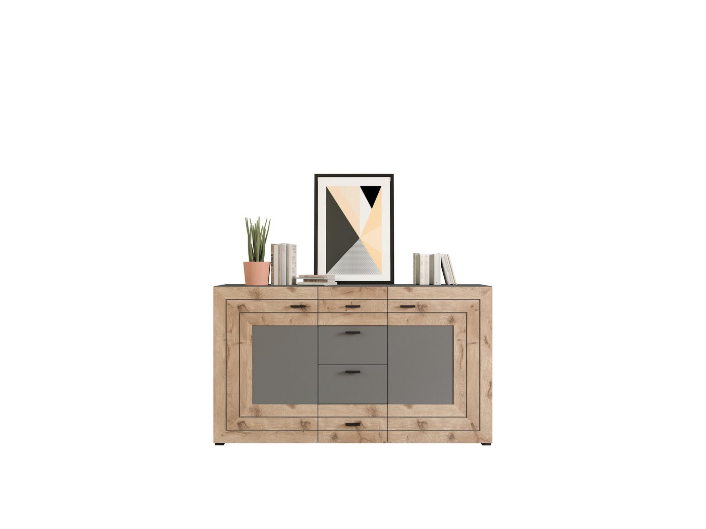 furnling Sideboard Bogota, 160 x 90 x 40 cm in matt grau/Eiche, Kommode von furnling