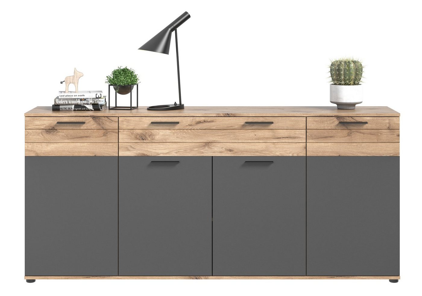 furnling Sideboard Moskau, 200 x 91 x 40 cm, in Eiche/Grau mit Softclose-Funktion, Kommode von furnling