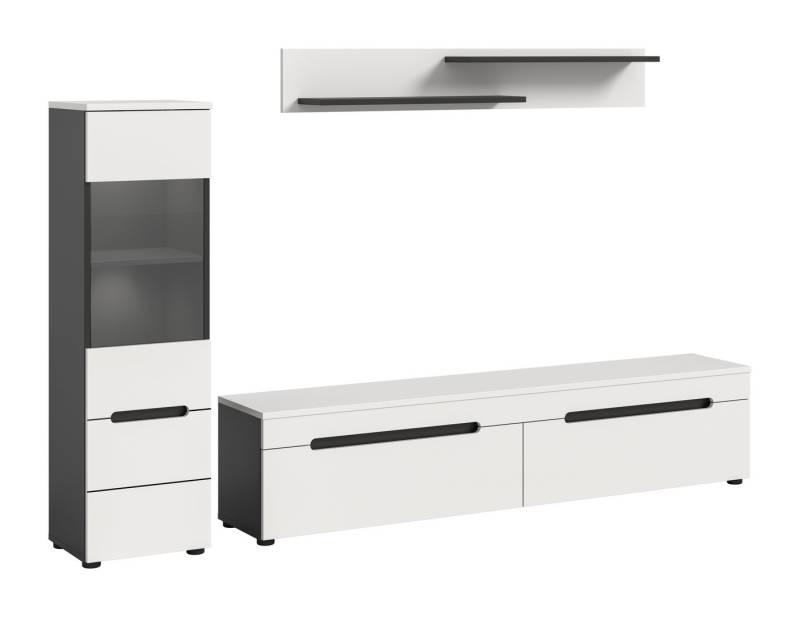 furnling Wohnzimmer-Set Cano, (3-St., Lowboard, Vitrine, Wandboard), Wohnzimmermöbel, mit LED-Beleuchtung, Breite 221 cm von furnling