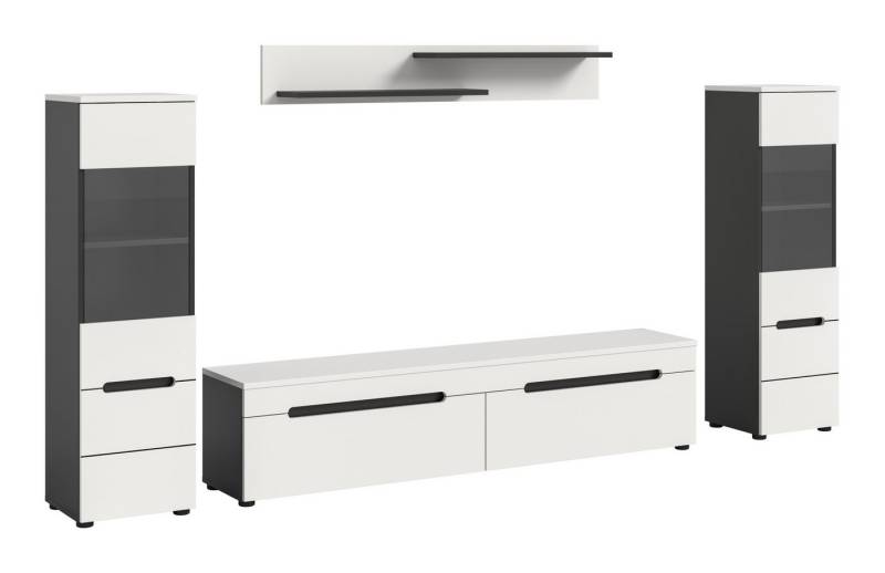 furnling Wohnzimmer-Set Cano, (4-St., Lowboard, 2 Vitrinen, Wandboard), Wohnzimmermöbel, Komplett-Set, Breite 272 cm, Basalt grau/weiß von furnling