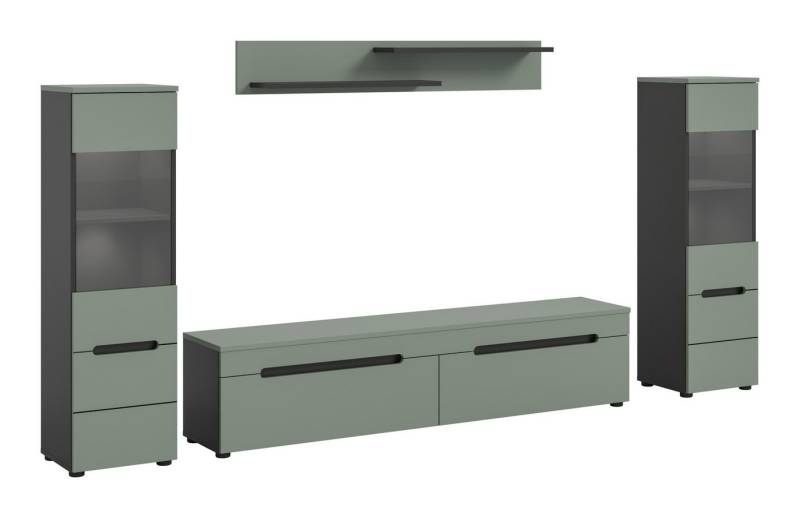 furnling Wohnzimmer-Set Cano, (4-St., Lowboard, 2 Vitrinen, Wandboard), Wohnzimmermöbel, mit LED-Beleuchtung, Breite 272 cm von furnling