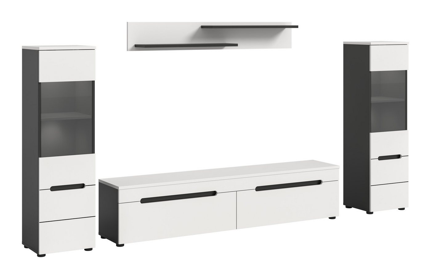furnling Wohnzimmer-Set Cano, (4-St., Lowboard, 2 Vitrinen, Wandboard), Wohnzimmermöbel, mit LED-Beleuchtung, Breite 272 cm von furnling