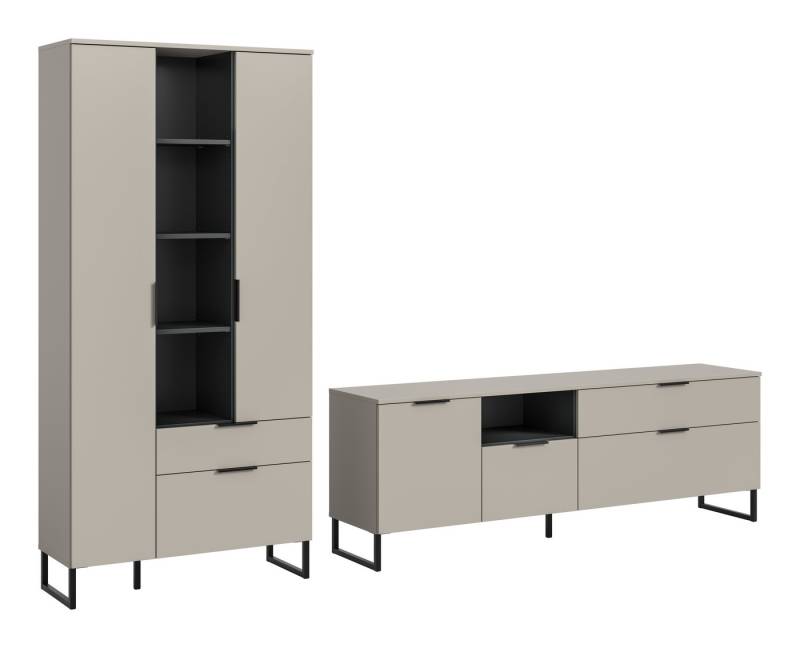 furnling Wohnzimmer-Set Nuvia, (2-St., bestehend aus Lowboard, Stauraumschrank), Wohnzimmerschränke, Komplett-Set, Kaschmir Nachbildung/schwarz von furnling