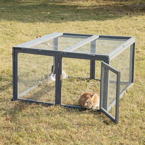 Großes zusammenlegbares Kaninchenhaus, 110x94x54cm, Freiestandinghölzerne Umzäunung, für Kaninchen, Hühnern, Meerschweinchen, grau Großes zusammenlegbares Kaninchenhaus, 110x94x54cm, Freiestandinghölzerne Umzäunung, für Kaninchen, Hühnern, Meerschweinchen, grau von furpal