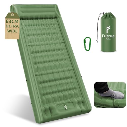 futrue-wolker Isomatte Selbstaufblasend (Fußpumpe),83CM Ultrabreit Camping Luftmatratze mit Eingebaute Kissen,13CM Verdicktes Aufblasbare Matratze für Wandern Sonnerbaden Radtouren Zelt(CE Geprüft) von futrue-wolker