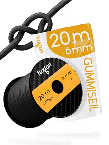 fuxton® Gummiseil (6 mm x 20 m), Expanderseil, Gummileine, Bungee Cord Marine, Spanngummi Meterware, schwarz von fuxton