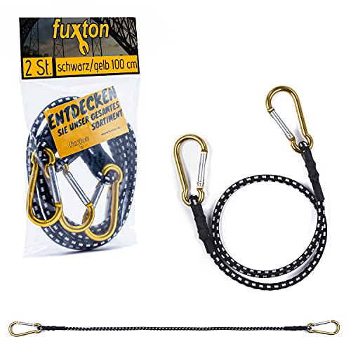 fuxton 2er Set Spanngummi mit Karabiner 100cm schwarz (Gepäckspanner, Expander mit Karabinerhaken, Gummiband) für Gepäck, Fahrrad, Sonnensegel, Auto, Camping, Planen, Motorrad und Garten von fuxton