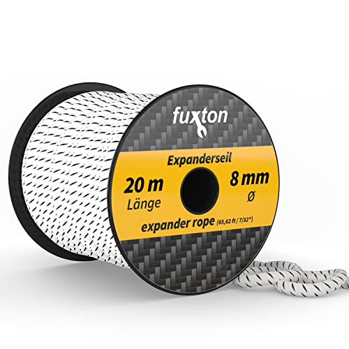 fuxton Gummiseil 8 mm 20 m schwarz - weiß, elastisch (Expanderseil, Gummiband, Gummischnur, Gummileine, Gummikordel, Planenseil, Spannseil, Seil Plane) von fuxton