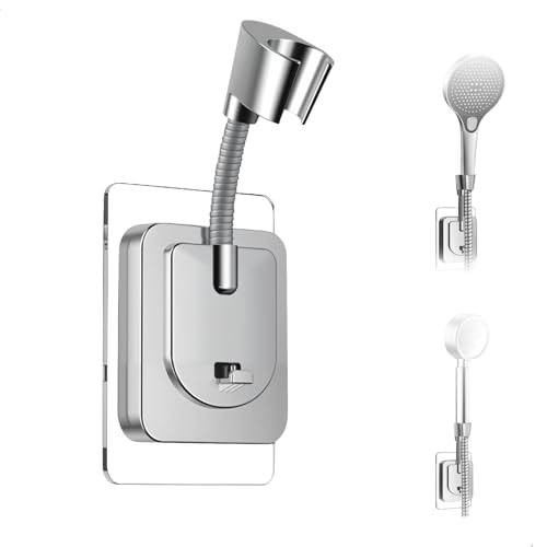 2er Set Duschstange ohne Bohren, Verstellbare Shower Head Holder, Selbstklebende Duschkopfhalterung ohne Bohren, Wandmontage Handbrause Halterung, Wasserdichte Silikon Brausehalter für Bad & Dusche von fuxunamz
