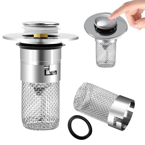 Abflussstopfen Mit Sieb, Edelstahl-Spülbecken-Ablaufsieb, Abflusssieb Waschbecken, 34-40mm Universal Pop-up Abflussstopfen für Küchenspüle Abflussfilter Sewer Sink Haarsieb-Ablaufstopfen von fuxunamz