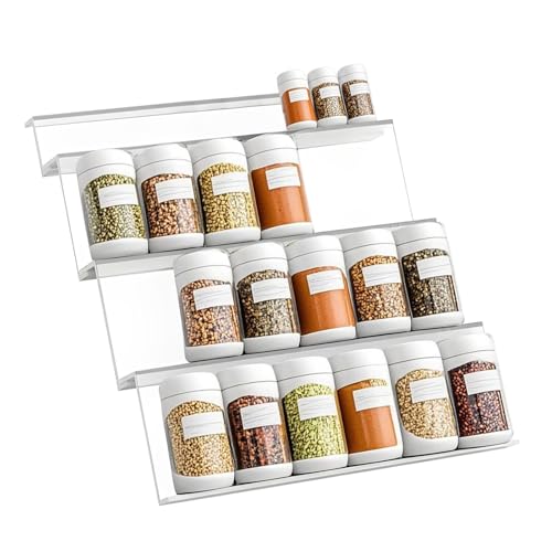 fuxunamz Gewürzregal Schublade, Gewürz Organizer Schublade, Küchenregal Gewürztreppe mit 4 Ebenen, Kollokierbar Gewürze Spice Rack für die Aufbewahrung von Gewürzen, Gewürzgläser Durchsichtig von fuxunamz