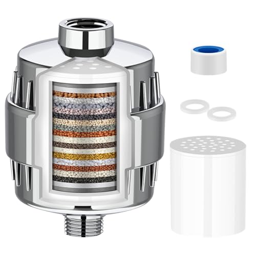 Duschfilter mit Lüfterblättern, Vitamin C für Hartes Wasse, Kalkfilter Wasserfilter Dusche KDF Filtersystem zur Entfernung von Fluorid und Chlor, Shower Filter Chrom (Silber-36) von fuzhik