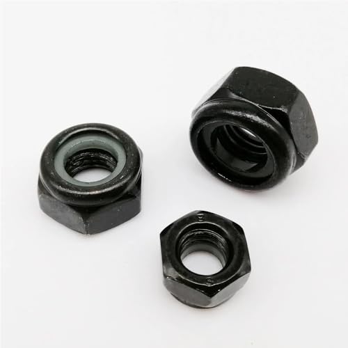 Sechskantmuttern, Muttern, Clipmuttern, Sechskantmutter 100 Stück M2 M2.5 M3 M3.5 M4 M5 M6 M8 M10 M12 304 Edelstahl Schwarz Sechskant Nyloneinsatz Kontermutter Sechskant Selbstsichernde Kontermutter(B von fwqnvSI