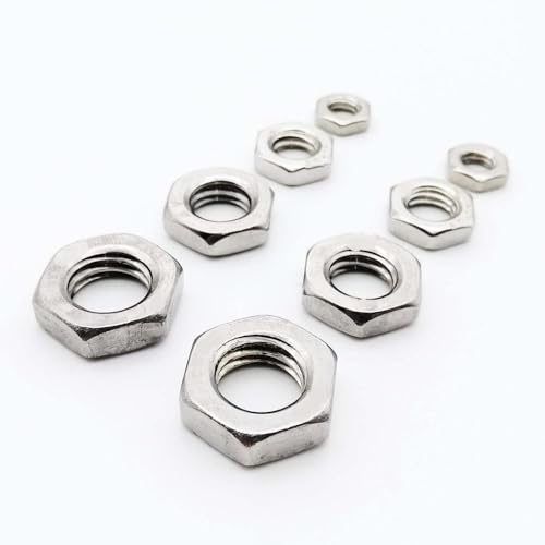 Sechskantmuttern, Muttern, Clipmuttern, Sechskantmutter 25 Stück M2 M2,5 M3 M4 M5 M6 M8 M10 M12 M14 M16 304 Edelstahl Flache Sechskant-Sechskant-Dünnmutter Kontermutter ((M10) von fwqnvSI