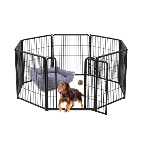 fxw Homeplus Welpenlaufstall für den Innenbereich - Stressfreies und Sicheres Spiel, Strapazierfähiger 80cm 8 Paneele Hundelaufstall für Welpen, Kleine und Mittlere Hunde, Schwarz│Patentiert von fxw
