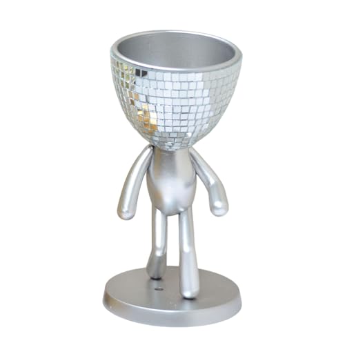 fxwtich „Walking Man“-Blumentopf, dekorativ. Hier ist EIN Produkttitel für eine Auflistung. Blumentopf mit ausdrucksstarkem Design und Spiegel, Disco-Fliesen, Kaktus, Sukkulente Silber von fxwtich