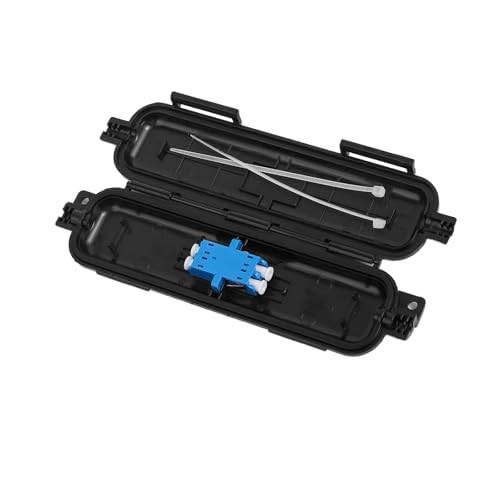 fyboptwu Wasserdichte Verbindungsbox aus optischen Fasern (1 Packung) mit 1 LC OS2 Duplex Singlemode-Koppler-Adapter – FTTH Drop Kabel-Schutzbox für Innen- und Außenbereich, Glasfaserverbindungsschutz von fyboptwu