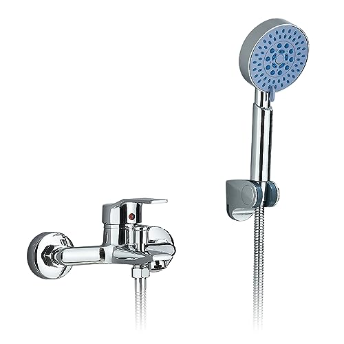 Badewannenarmatur mit Handbrause 5 Funktionen Einhebe Wannenarmatur Mischbatterie badewanne Set mit Duschbrause und 1.5m Schlauch für Badewanne und Bad Chrom von fyheast