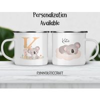 Personalisierte Emaille Koala Camping Becher, Süße Alphabet Buchstabe K Becher Für Kinder, Personalisierte Kinder Benutzerdefinierte Geschenk von fynntasticcraft