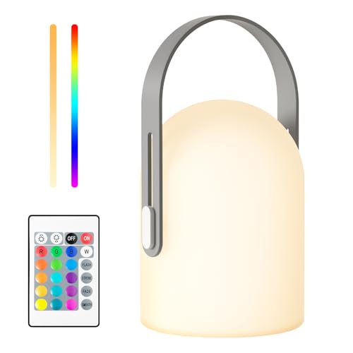 gabless LED Akku Tischlampe,kabellose Tischlampe mit Fernbedienung, Outdoor LED Lampe wiederaufladbar, Tischleuchte dimmbar mit 16 Farben, IP44 wasserdicht mit Batterie 1800mAh für innen (Grau) von gabless